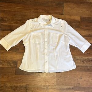 Covington White Button Up Blouse W/ Button-Like Design - Women 18W